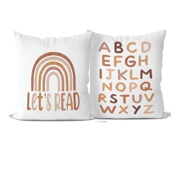 Let's Read Throw Pillow Covers 18"x18" Set of Two Teachers Reading Nook Kids - Picture 1 of 4